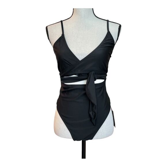 South Beach Womens Black Wrap & Tie Cut-out Monokini Bathing Swim Suit Sz 10 - Picture 3 of 8